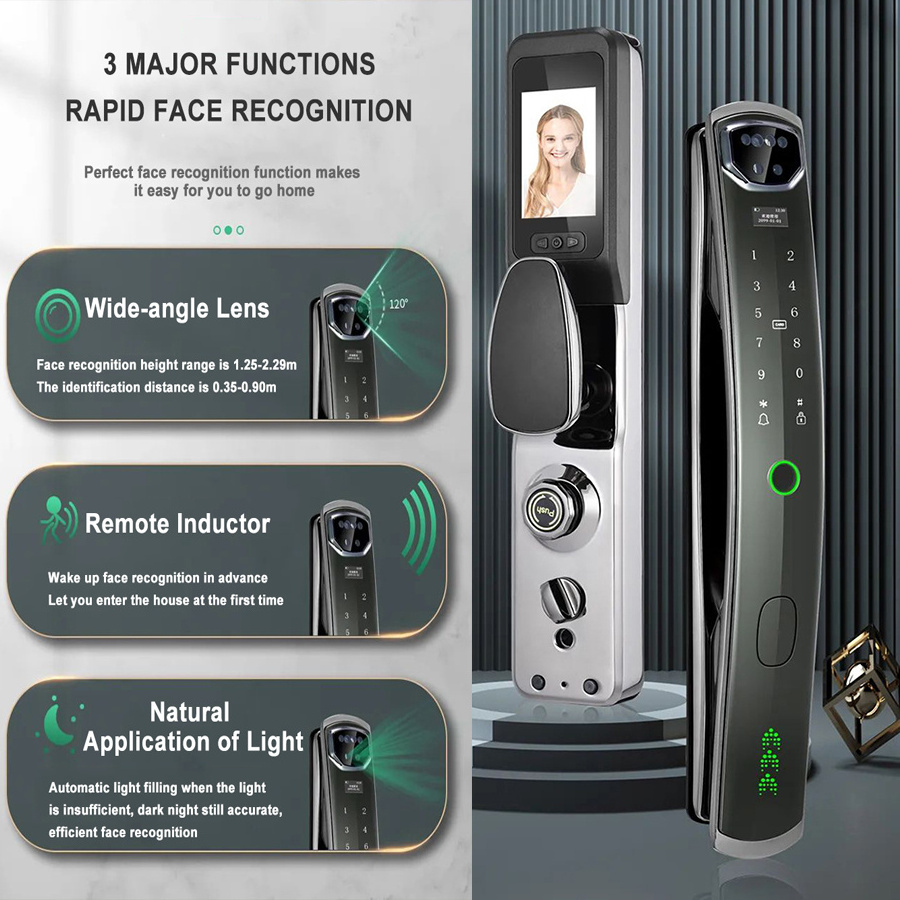 Commercial Wifi Biometric Facial Recognition Fingerprint Digital Card Safe Face Id Door Smart Lock with Camera Eye Scanner Key