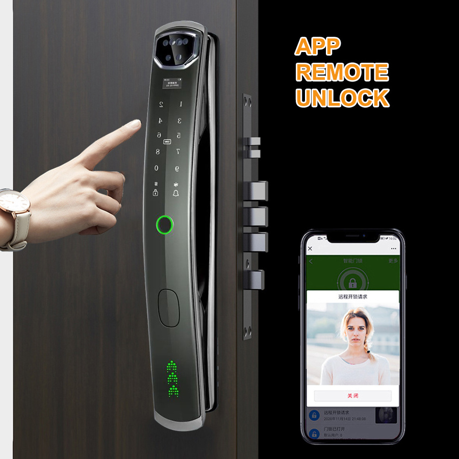 Commercial Wifi Biometric Facial Recognition Fingerprint Digital Card Safe Face Id Door Smart Lock with Camera Eye Scanner Key