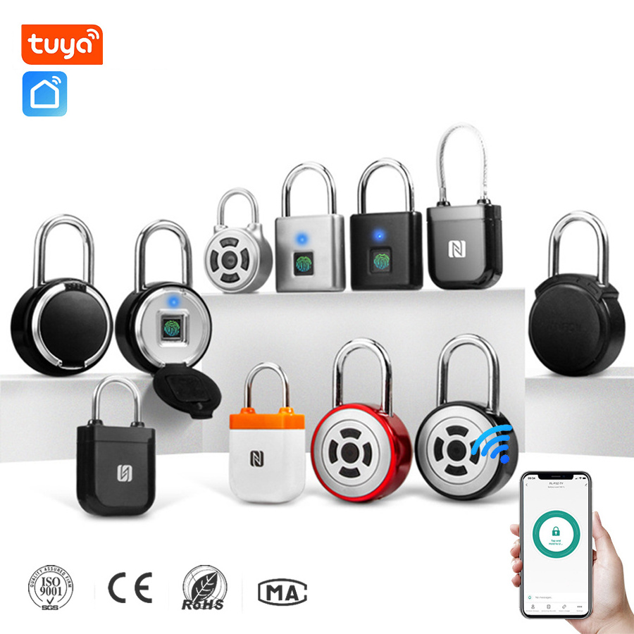 Tuya APP Keyless Waterproof Pad Locks Usb Small Electronic Nfc Fingerprint Smart Padlock with Finger Print Reader Key Alarm