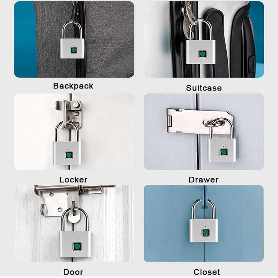 Custom Intelligent Keyless Usb High Security Zinc Alloy Stainless Steel Small Pad Lock Smart Padlock with Fingerprint