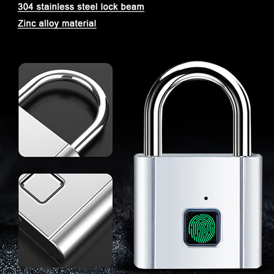 Custom Intelligent Keyless Usb High Security Zinc Alloy Stainless Steel Small Pad Lock Smart Padlock with Fingerprint