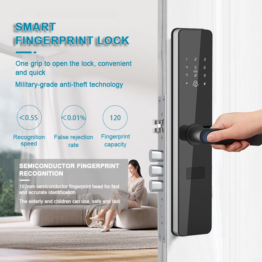 Manufacturer Tuya APP Wifi Fingerprint Smart Card Safe Epic Password Digital Wood Door Handle Lock with Keypad