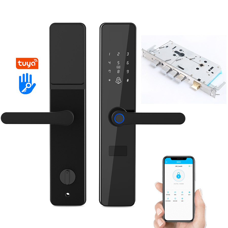 Manufacturer Tuya APP Wifi Fingerprint Smart Card Safe Epic Password Digital Wood Door Handle Lock with Keypad