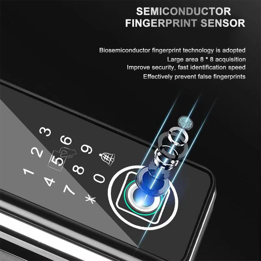 Electric Fingerprint Passcode Card Bluetooth Remote Control Biometric Digital Smart Frameless Glass Door Locks for Glass Door