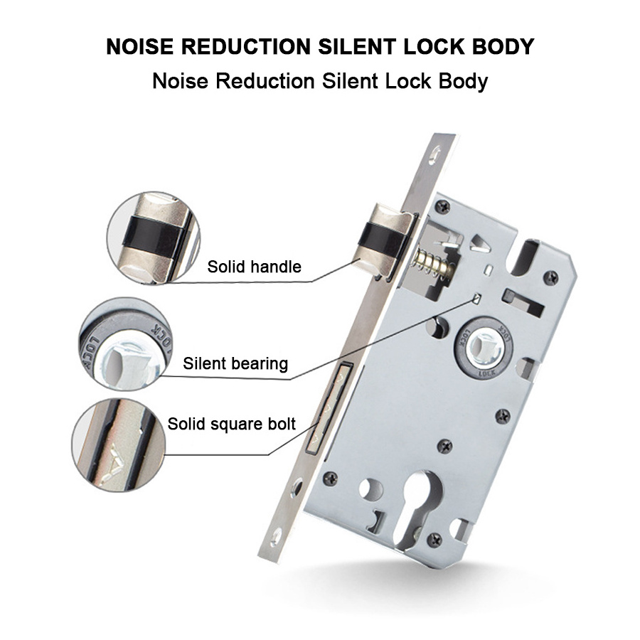 Furniture Hardware Thick Door Plate Lock Black Silent Door Mortise Handle Lock with Lock Body Cylinder Key