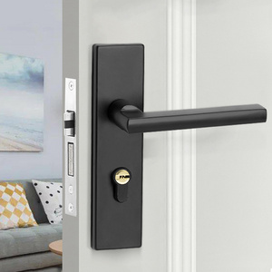 Furniture Hardware Thick Door Plate Lock Black Silent Door Mortise Handle Lock with Lock Body Cylinder Key