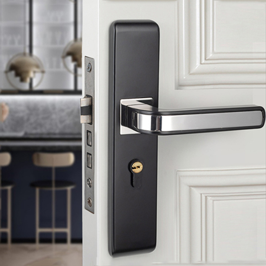 Stainless Steel Bedroom Interior Black Grey Safe Door Locks Handle Door Lock Set