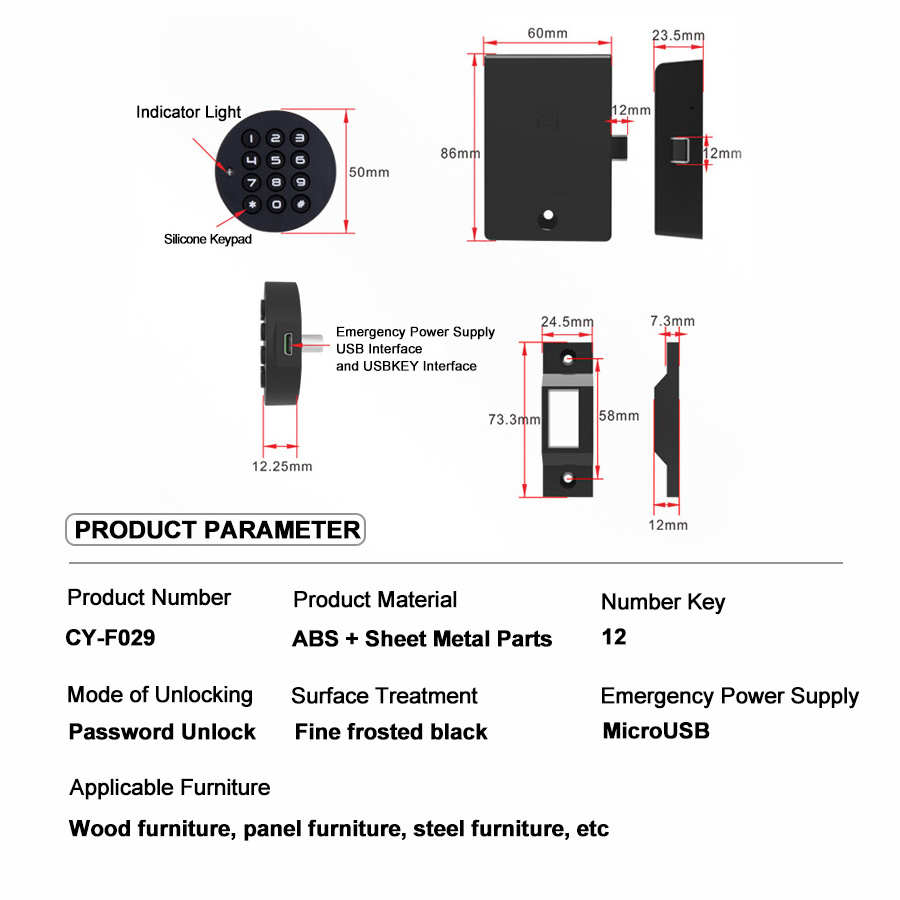 Filing Digital Drawer Lock Office ABS Plastic Code File Storage Cabinet Round Combination Password Locker Lock with 12 Digits