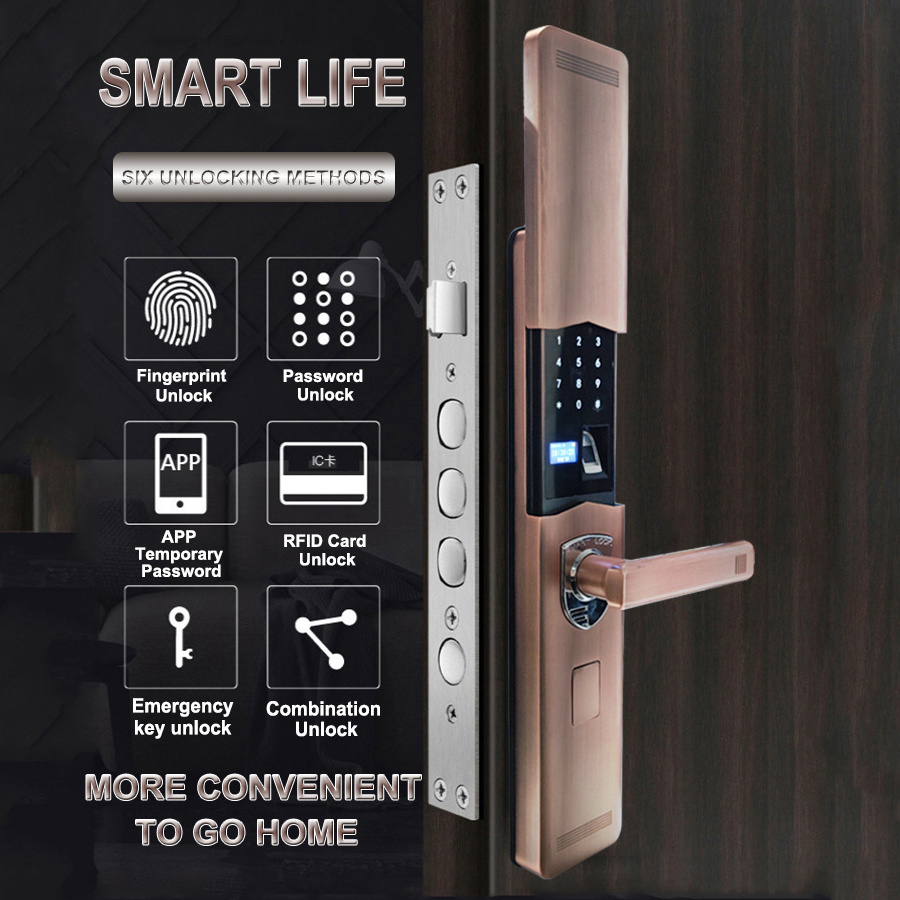 Security Anti-Theft App Digital Keyless Code Fingerprint Entry Door Handle Smart Lock Set with Dust Cover for Home