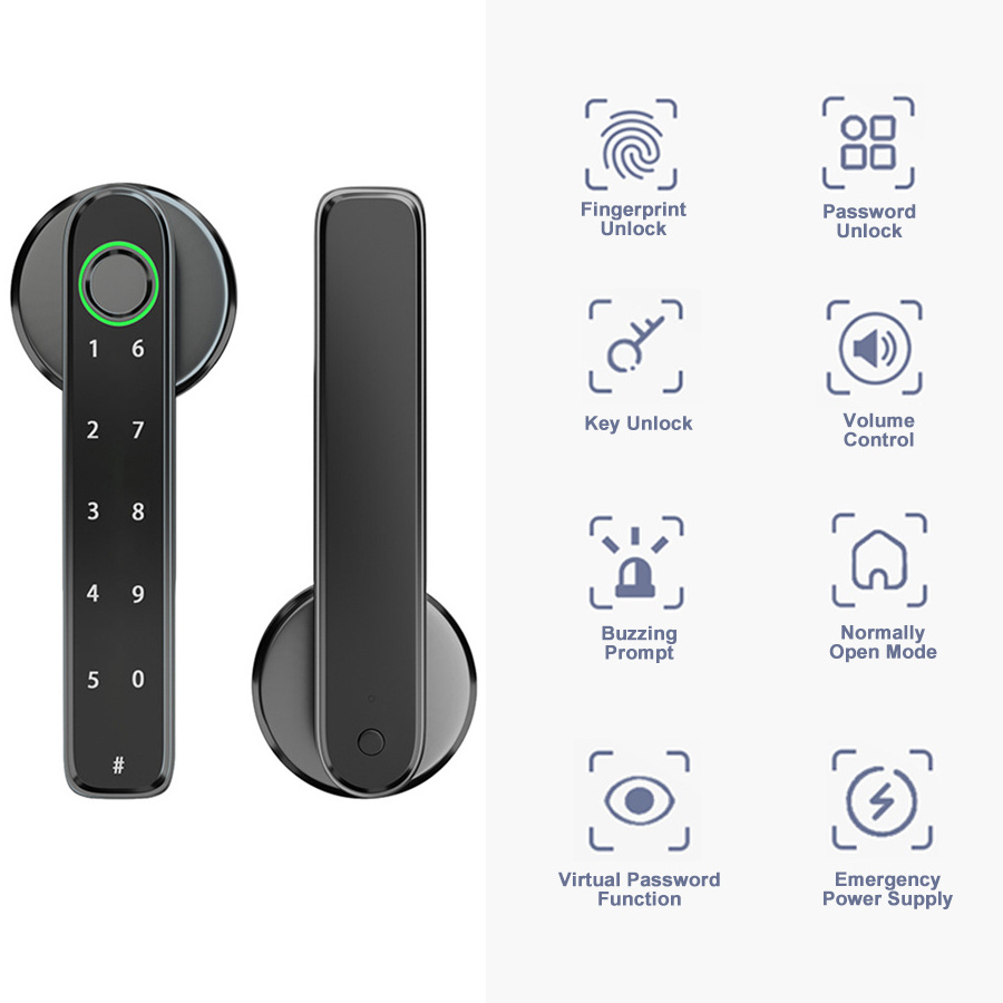 Fingerprint Electric Handle Lock Tuya TTlock Smart Home Password Code Biometric Fingerprint Door Locks For Wooden Door