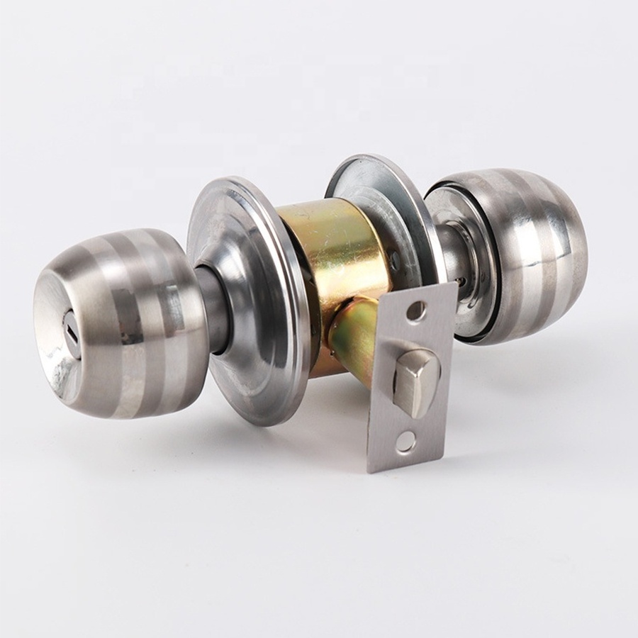 Top Quality Easy Install Stainless Steel Copper Ball Doorknob Lockset Cylindrical Round Bathroom Door Knob Cylinder Lock