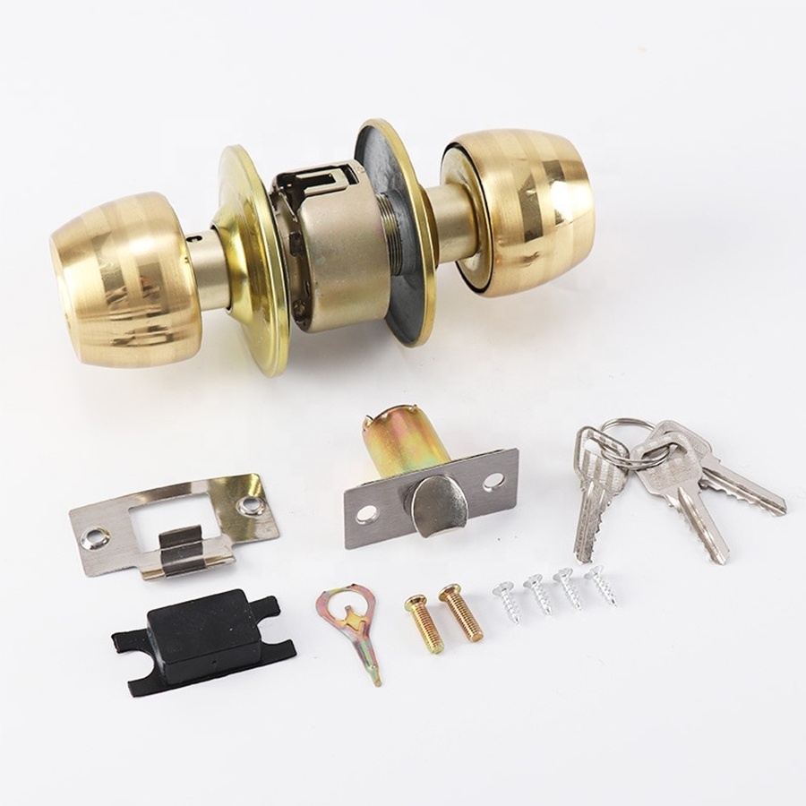 Top Quality Easy Install Stainless Steel Copper Ball Doorknob Lockset Cylindrical Round Bathroom Door Knob Cylinder Lock