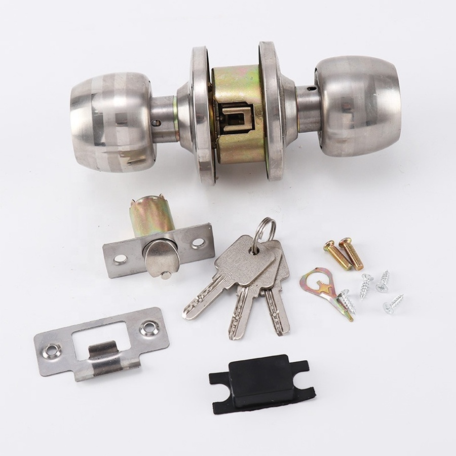 Top Quality Easy Install Stainless Steel Copper Ball Doorknob Lockset Cylindrical Round Bathroom Door Knob Cylinder Lock