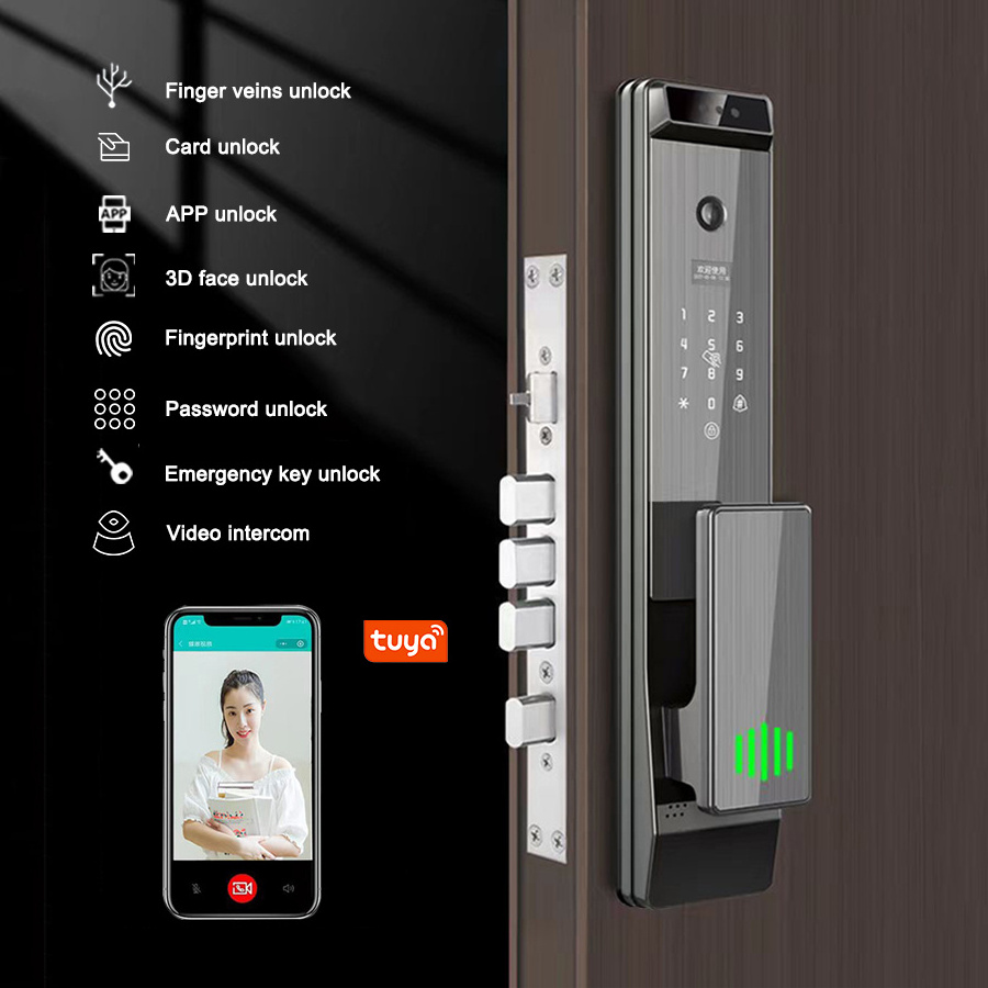 Finger Vein Zigbee Wi-fi Tuya Video Intercom Face Recognition Camera Peephole Smart Push and Pull Lock for Front Wood Door