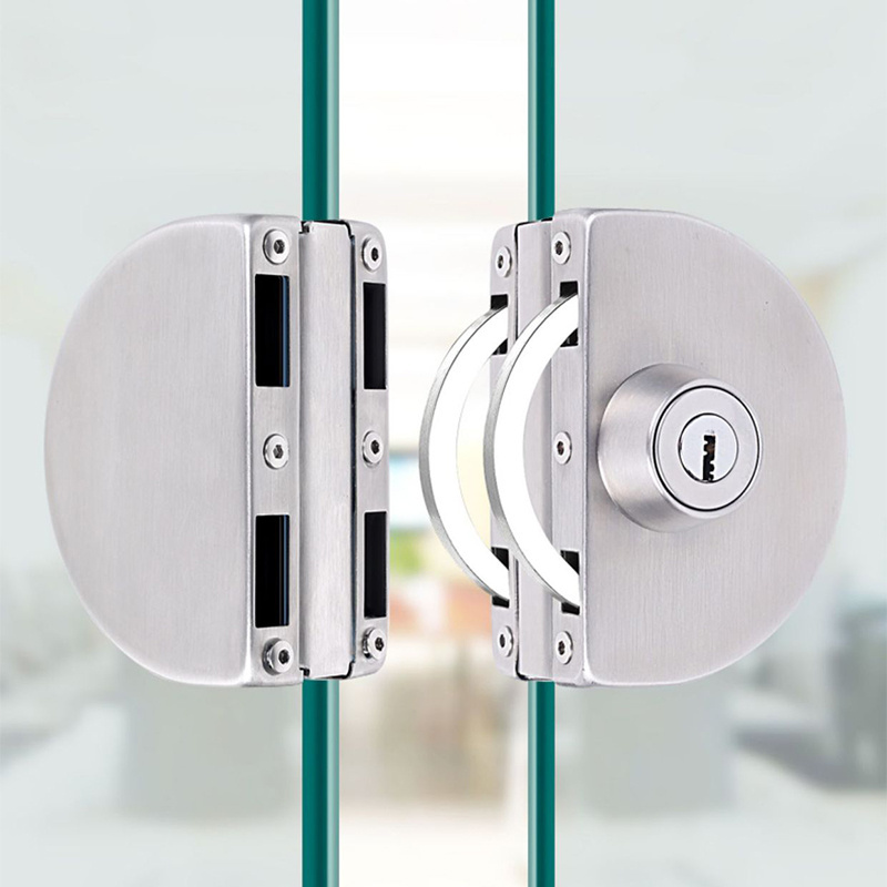 Custom Stainless Steel Swing Lock Hardware Fitting Double Sided Sliding Frameless Glass Door Center Lock with Keys