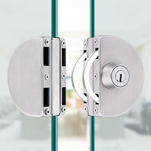 Custom Stainless Steel Swing Lock Hardware Fitting Double Sided Sliding Frameless Glass Door Center Lock with Keys