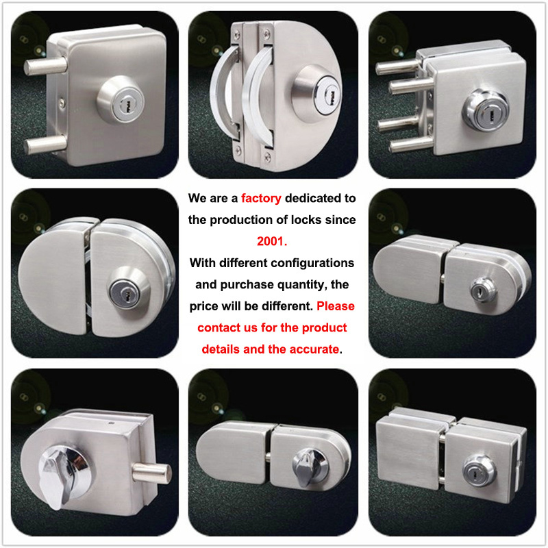 Custom Stainless Steel Swing Lock Hardware Fitting Double Sided Sliding Frameless Glass Door Center Lock with Keys