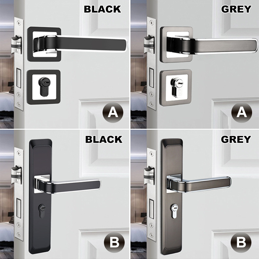 Contemporary Zinc Aluminium Alloy Handle Chrome Black Silent Thick Door Plate Lock Handle for House Construction with Key