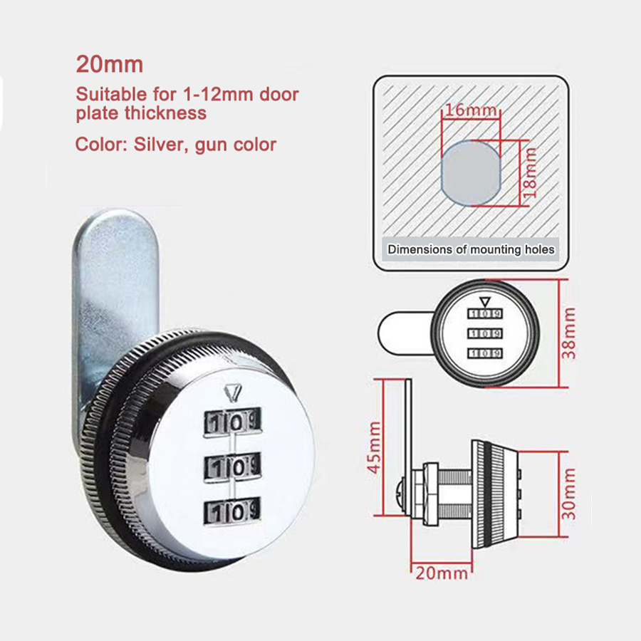 Digit Combination Furniture Lock Mailbox Lock Rotary Tongue Cam Lock For Cabinet Drawer Locker