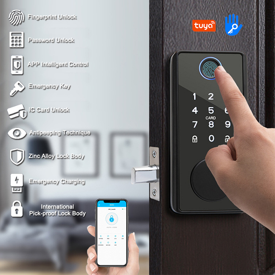 Manufacturer Tuya TTlock App Control Automatic Fingerprint Digital Deadbolt Smart Door Lock For Apartment Home Hotel Office