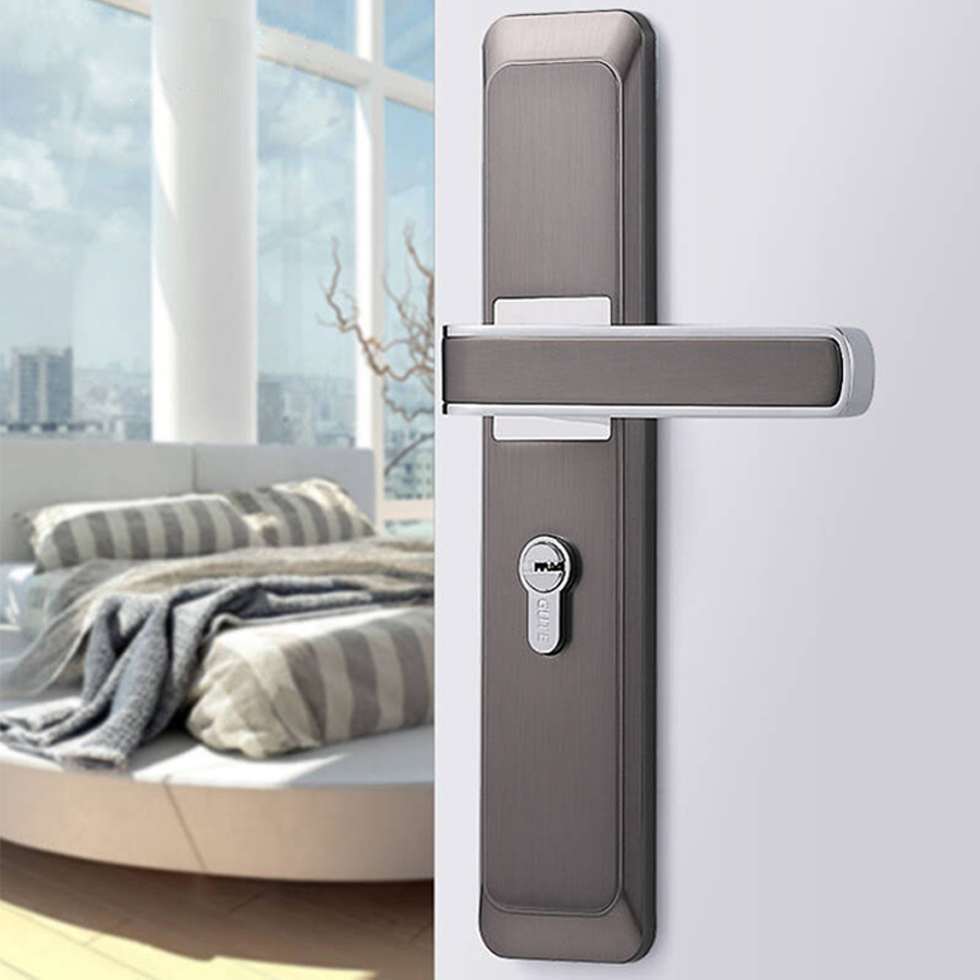 Contemporary Zinc Aluminium Alloy Handle Chrome Black Silent Thick Door Plate Lock Handle for House Construction with Key