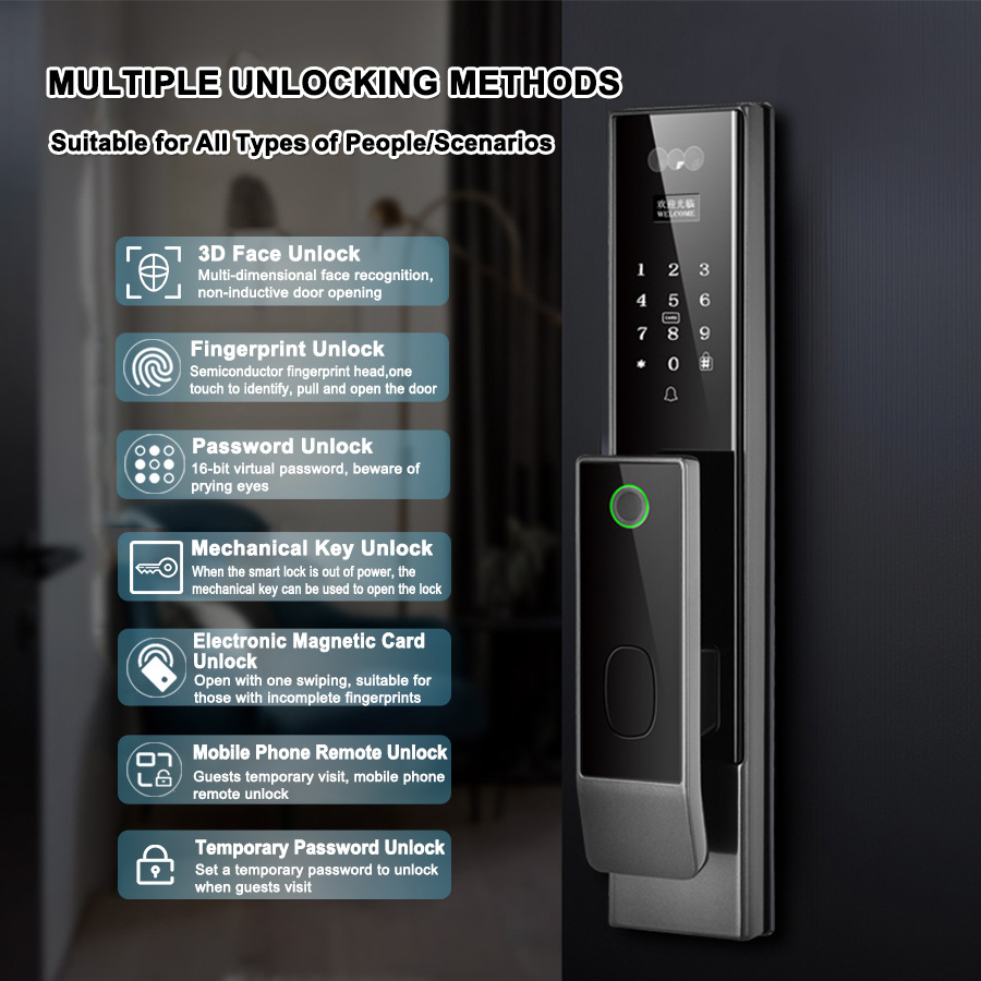 Face Detection Wifi APP Control Smart Deadbolt Lock Biometric Keyless Automated Smart Entry Door Locks for Front Door