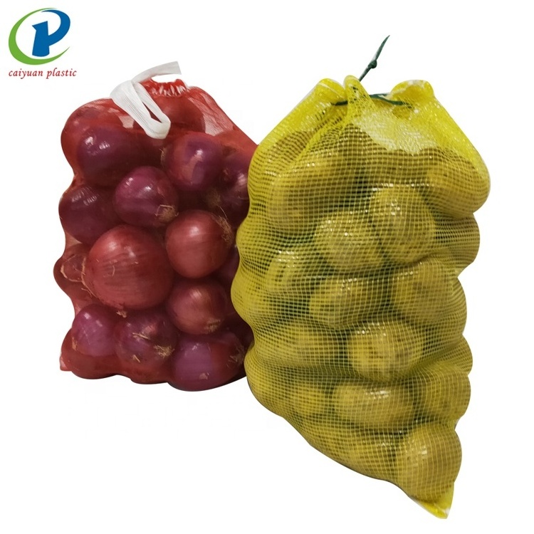 red and yellow color lemon fruit drawstring mesh bag for vegetables