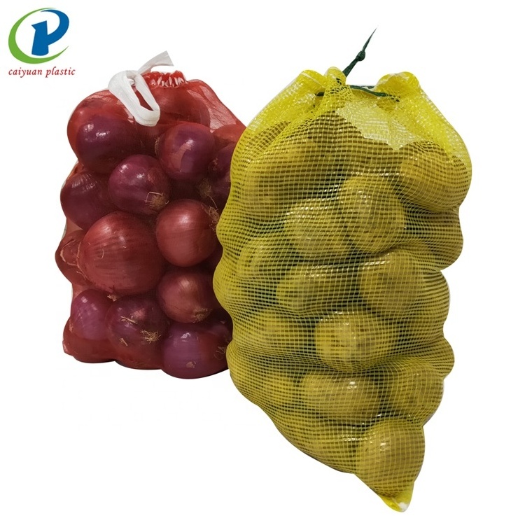 red and yellow color lemon fruit drawstring mesh bag for vegetables