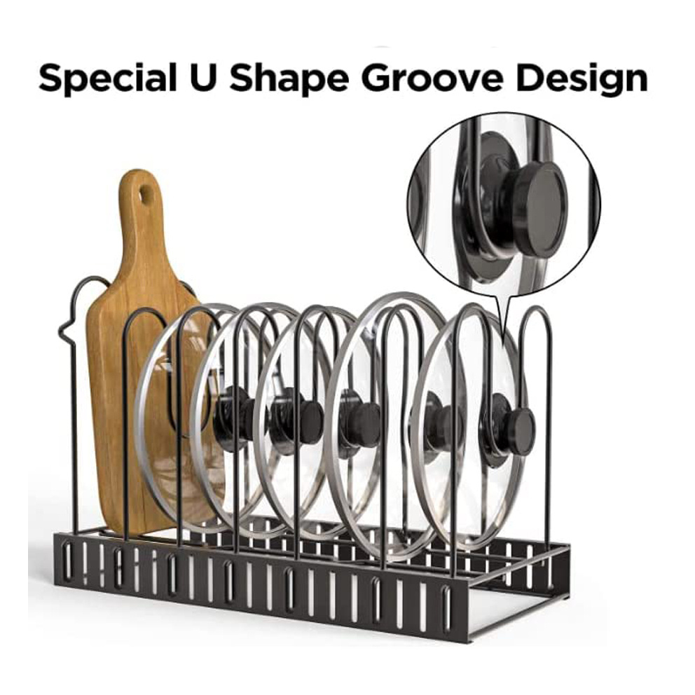 Adjustable Steel and Stainless Kitchen Pot Holder Pan Organizer Shelf Rack for Cabinet Use Lid and Pot Lid Organizer