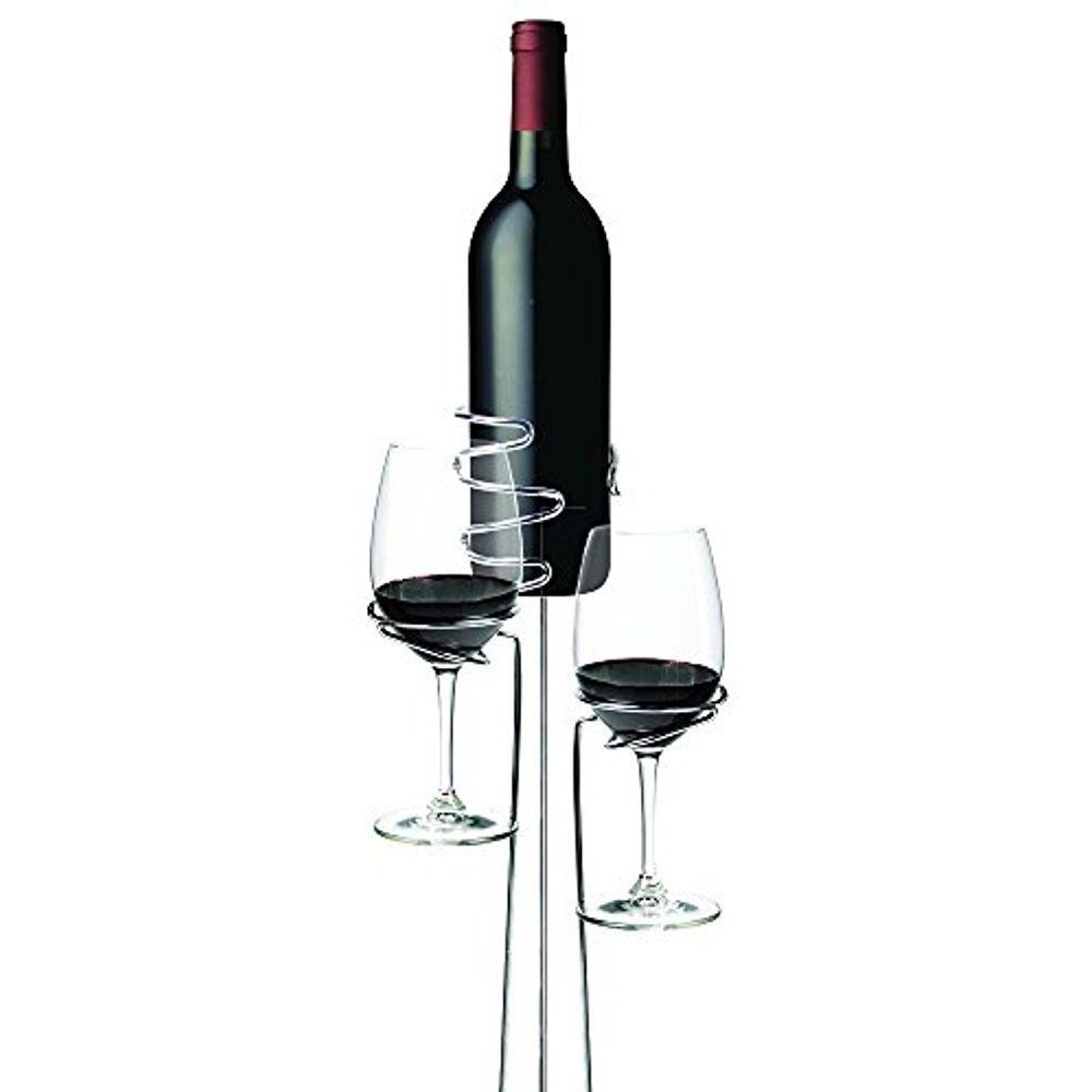 Wine Bottle And Glass Holders, Push Stakes Into Ground, Stainless Steel