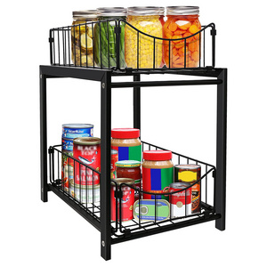 Under Sink 2-Tier Pull-Out Mesh Basket Rack Cabinet Drawer Basket Drawer Kitchen Organizer Bathroom Drawer Organizer