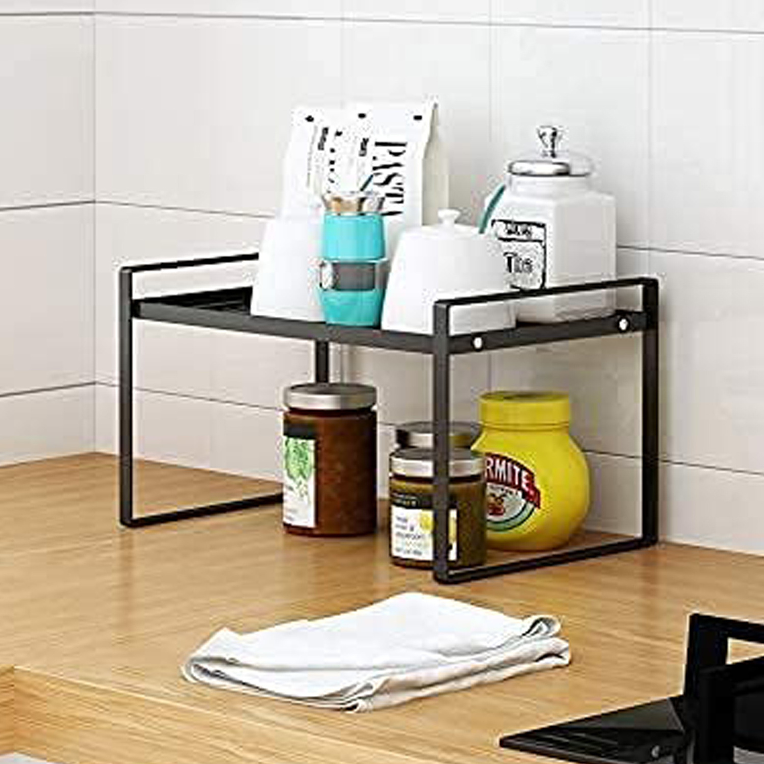 Bathroom Bedroom Office Table Desk Kitchen Cabinet Shelf Counter Organizer Rack Stackable Pantry Storage Organizer 2 Pack