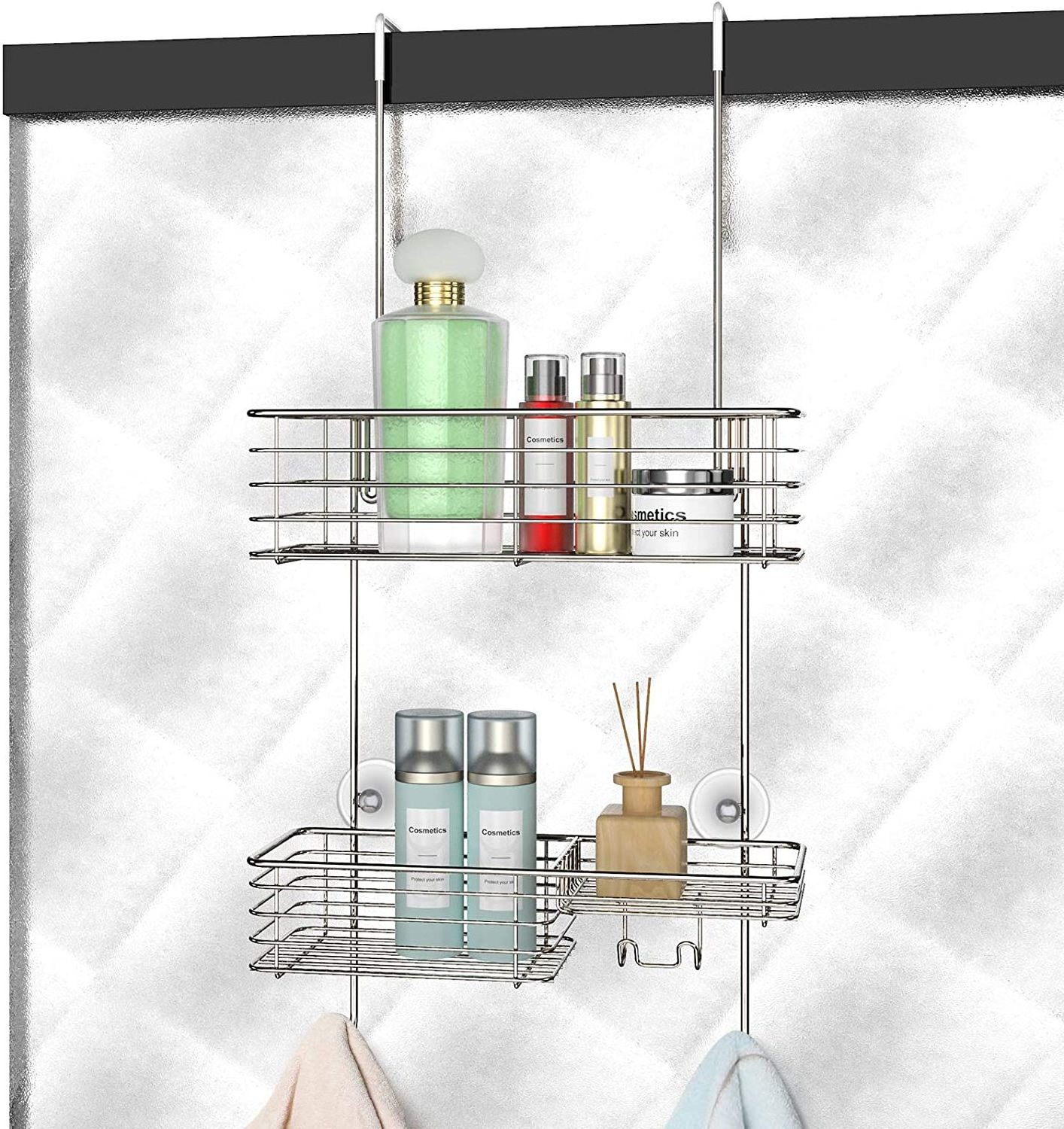 Shower Caddy Over The Door, Rustproof Bathroom Shelf Organizer, Stainless Steel Wall Rack for Dorm, Toilet, Bath