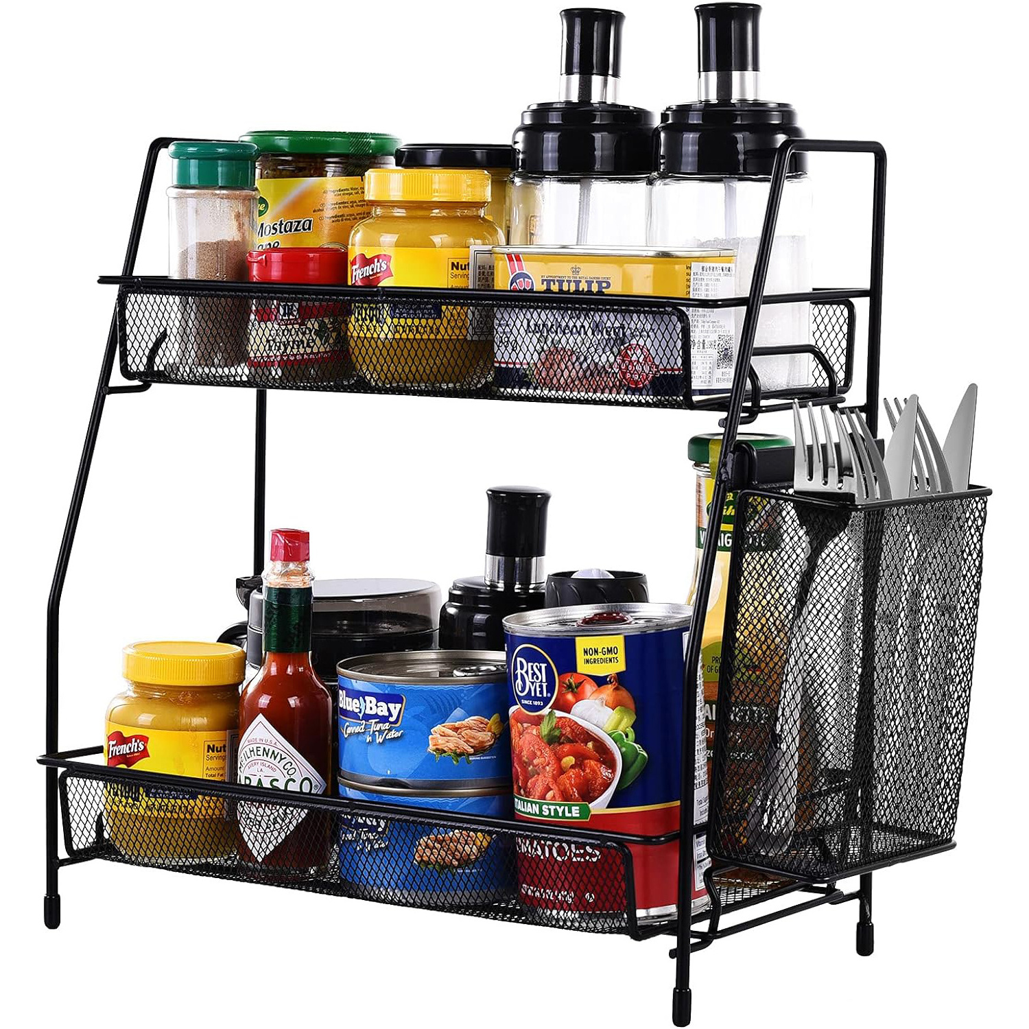 Countertop 2 Tiers Shelf for Kitchen Cans Foods Spice Rack Organizer Bathroom Storage Organizer Rack