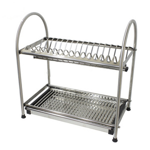 European style 304 stainless steel 2-Tiers  kitchen rack dish drainer