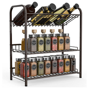 3-Tier Adjustable Spice Shelf Rack, Expandable Countertop Seasoning Bottle Holder Organizer for Cabinet