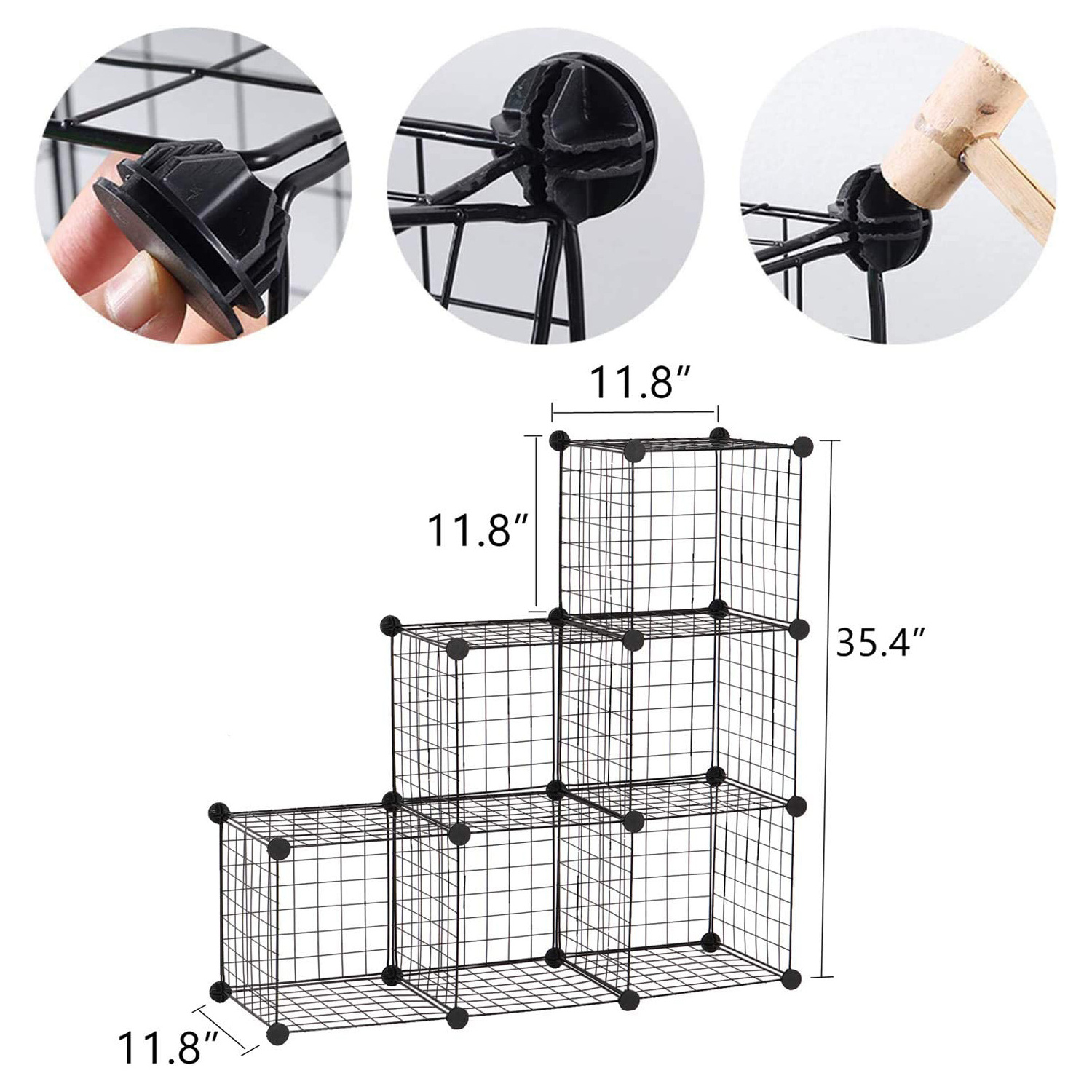 Home, Office and Kids Room Metal wire mesh Stackable Bookcase Adjustable 6 Cubes Closet Organizer Storage Shelves Cubes