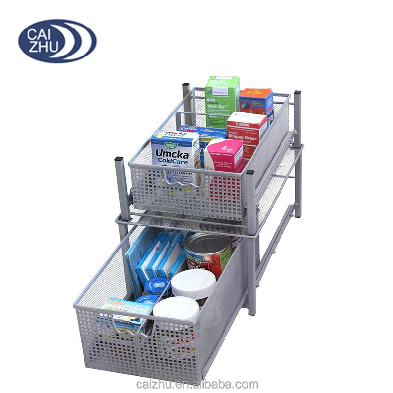 Kitchen Pantry Basket Under Sink Mesh Cabinet Organizer Storage Shelf