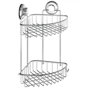 Suction Cup Corner Shower Caddy , Stainless Steel Polished Chrome Shelf 2 Tier Basket Holder for Bathroom and Kitchen