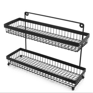 2 Tier Wire Frame Wall Mountable Metal Kitchen Spice Rack, Countertop Storage Shelves, Black