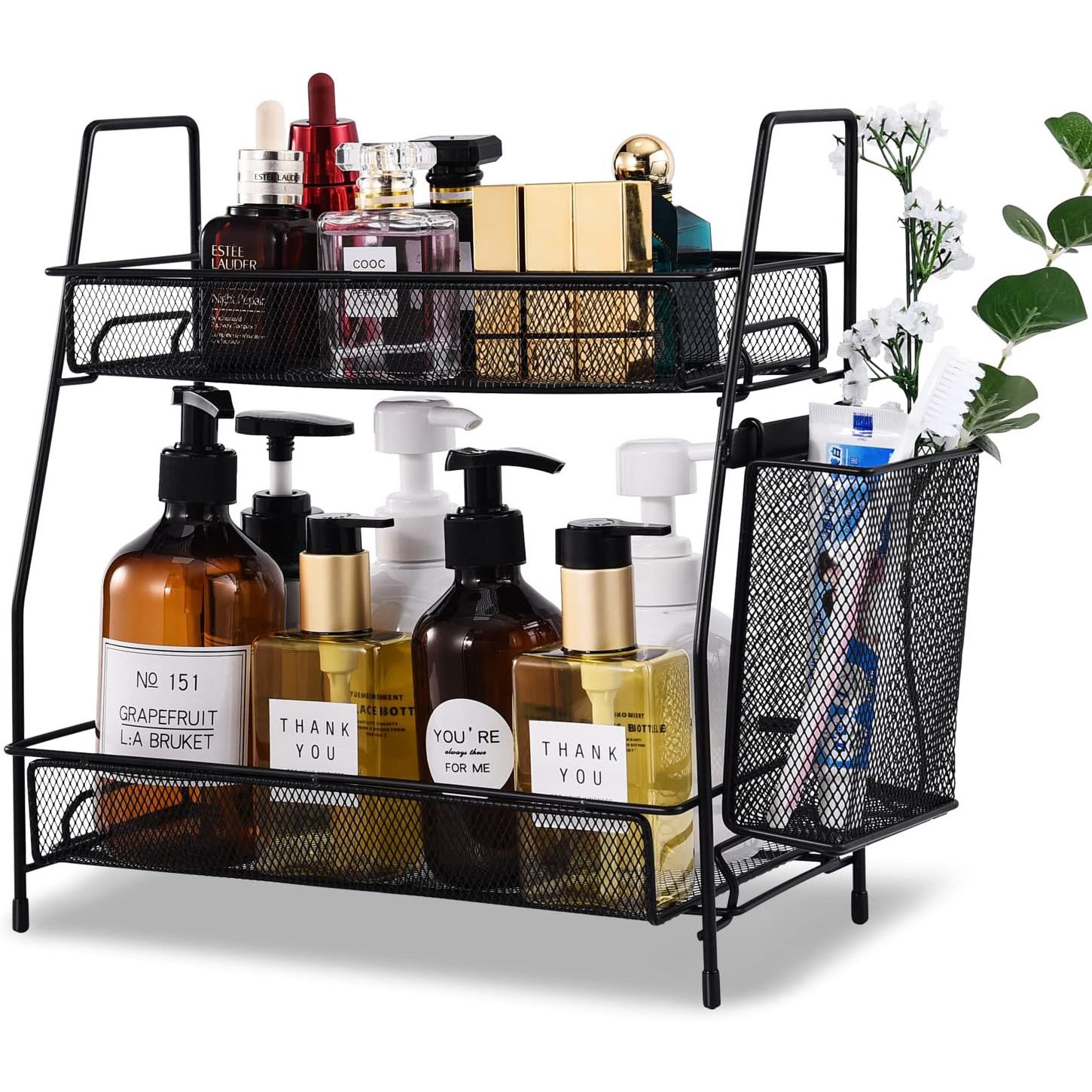 Countertop 2 Tiers Shelf for Kitchen Cans Foods Spice Rack Organizer Bathroom Storage Organizer Rack