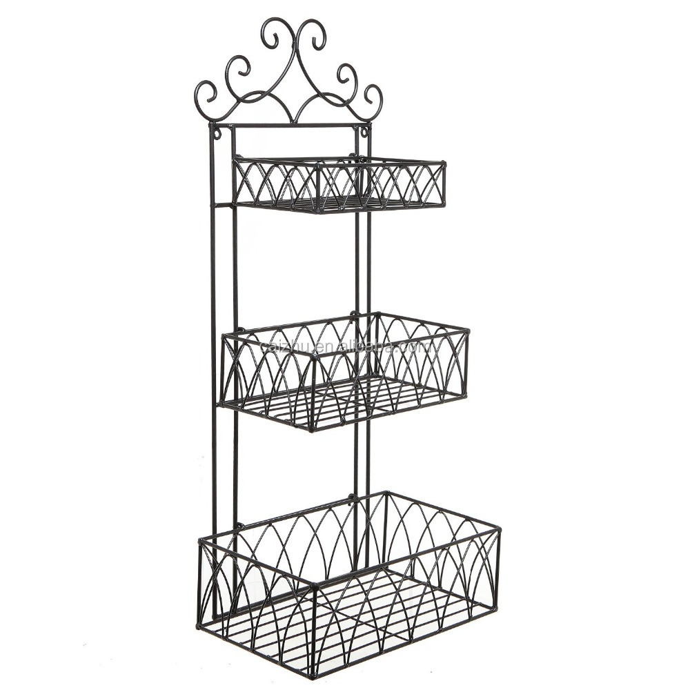 Wall Mounted Metal Scrollwork 3 Tier Kitchen Bathroom Storage Shelf