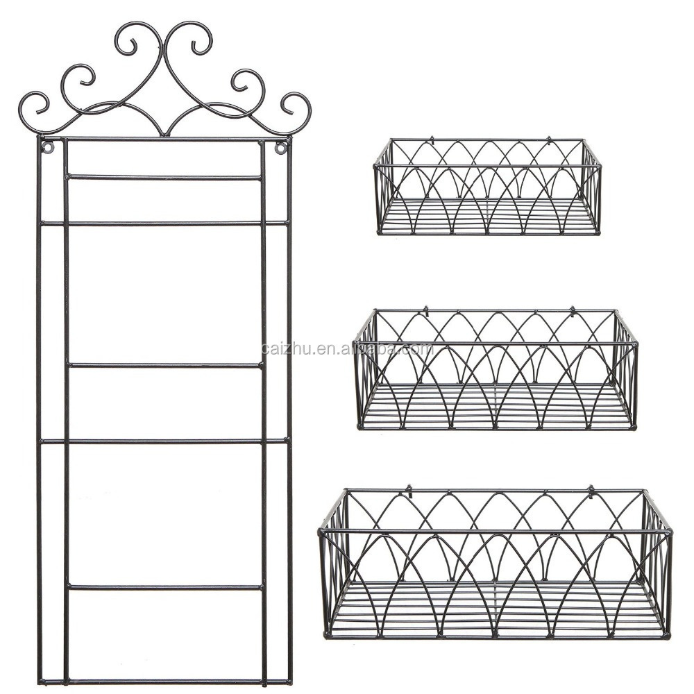 Wall Mounted Metal Scrollwork 3 Tier Kitchen Bathroom Storage Shelf