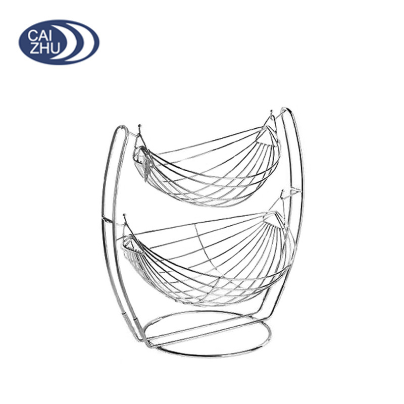 Steel Wire Chrome Plating Hammock Swinging 2 Tier Fruits Basket Fruits Storage Basket Fruits Holder