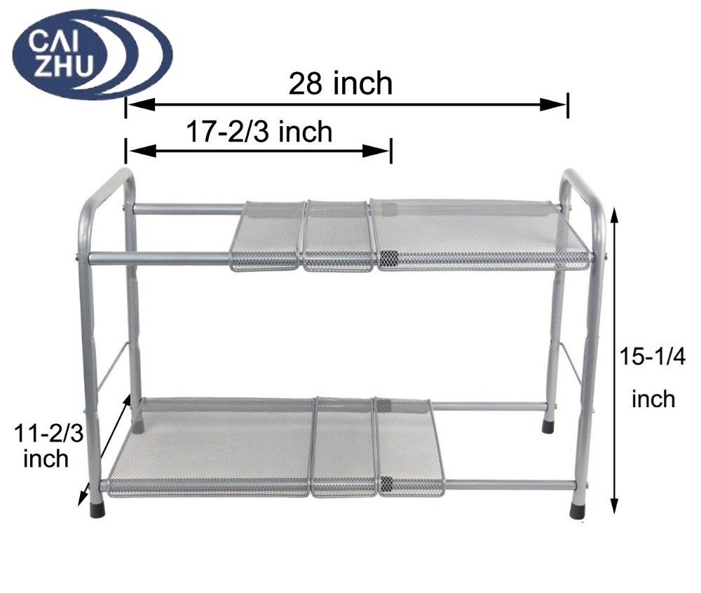 Under Sink 2 Tiers Expandable Shelf Pantry Organizer with 6 Metal Removable Panels