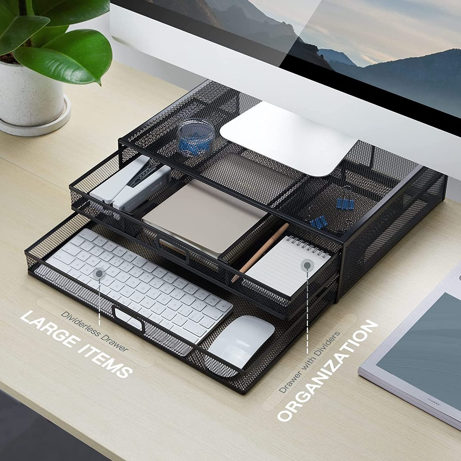 Metal Mesh Desk File Stationery Organizer Monitor Stand Riser Desk Drawer Organizer