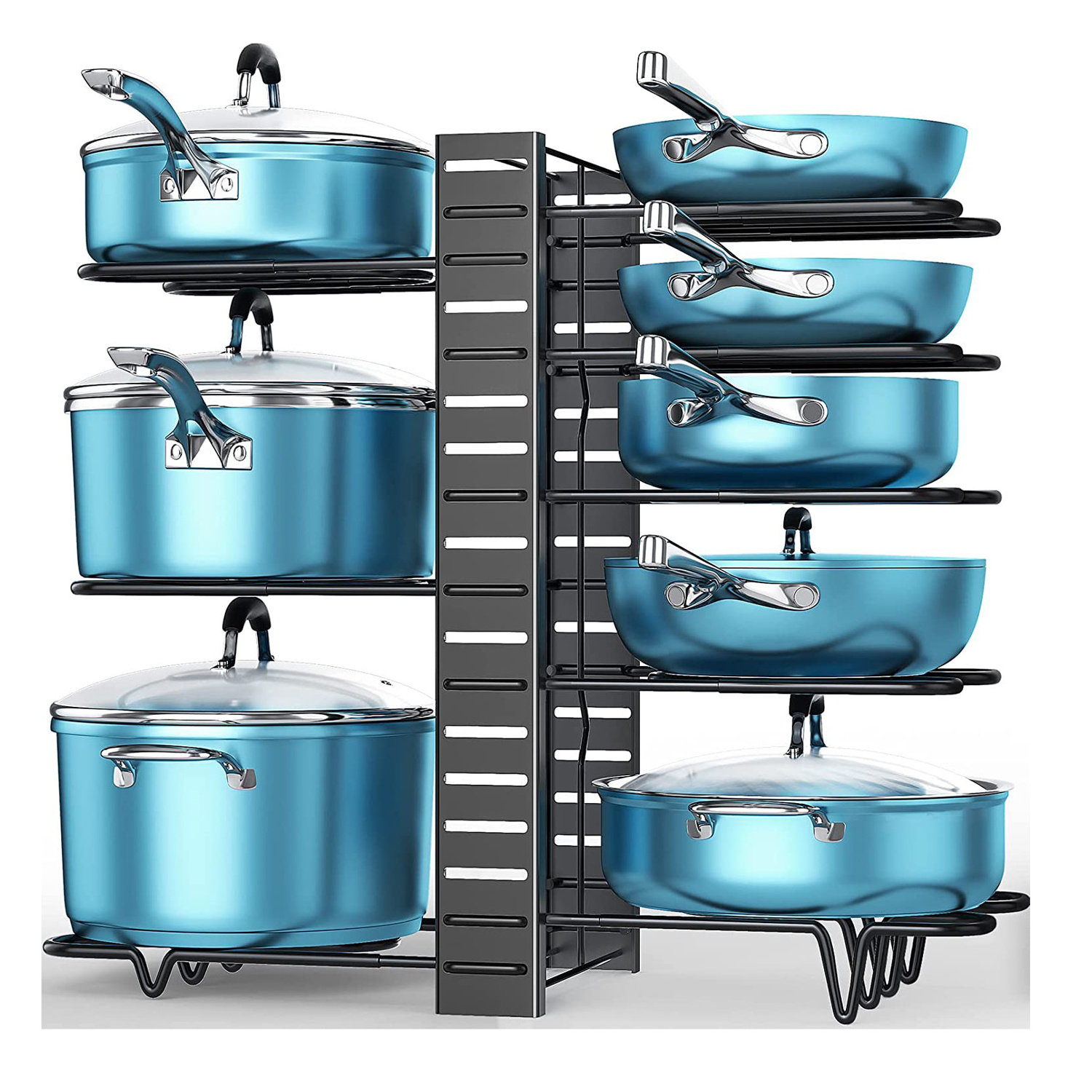 Adjustable Steel and Stainless Kitchen Pot Holder Pan Organizer Shelf Rack for Cabinet Use Lid and Pot Lid Organizer