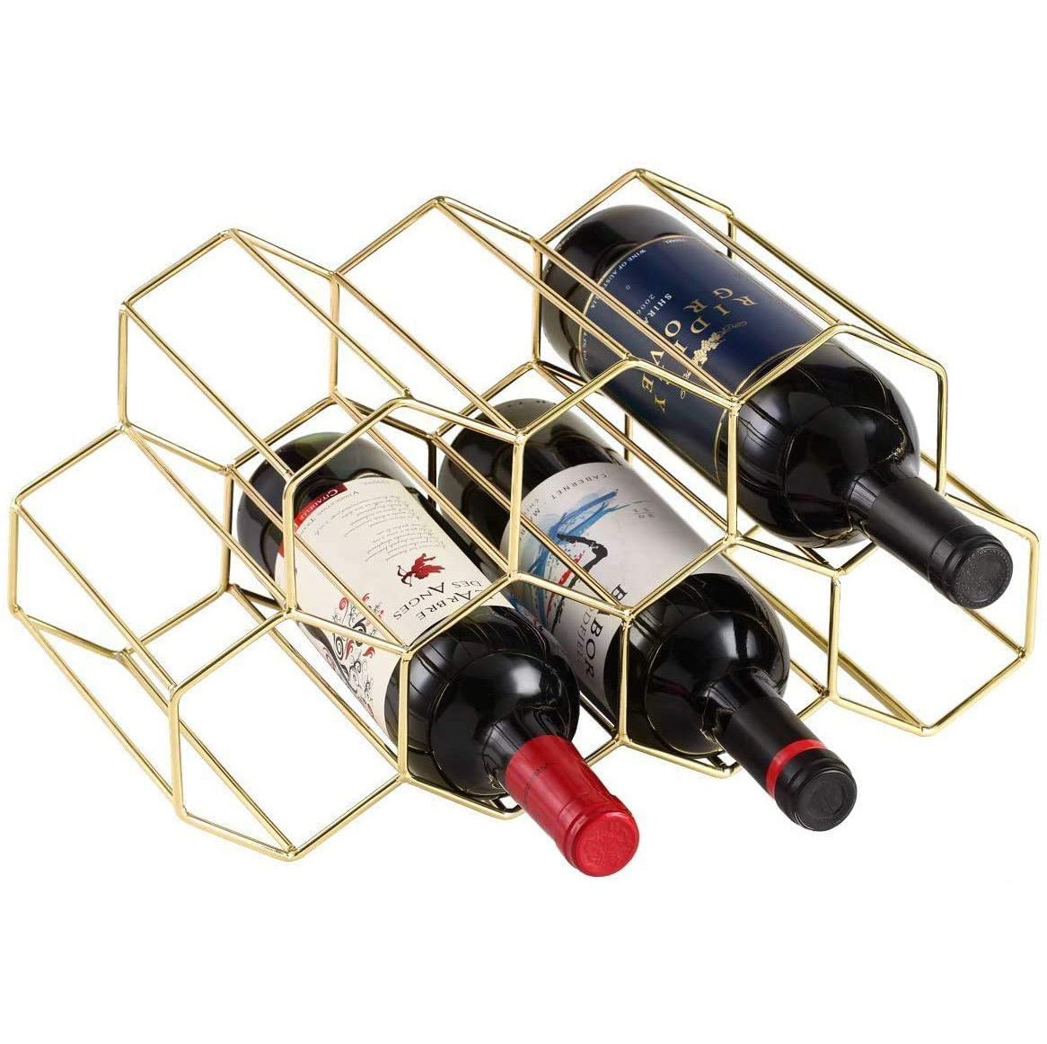 Gold Metal Wine Rack Freestanding Tabletop Wine Rack Holder Countertop Wine Bottle Holder - 9 Bottles