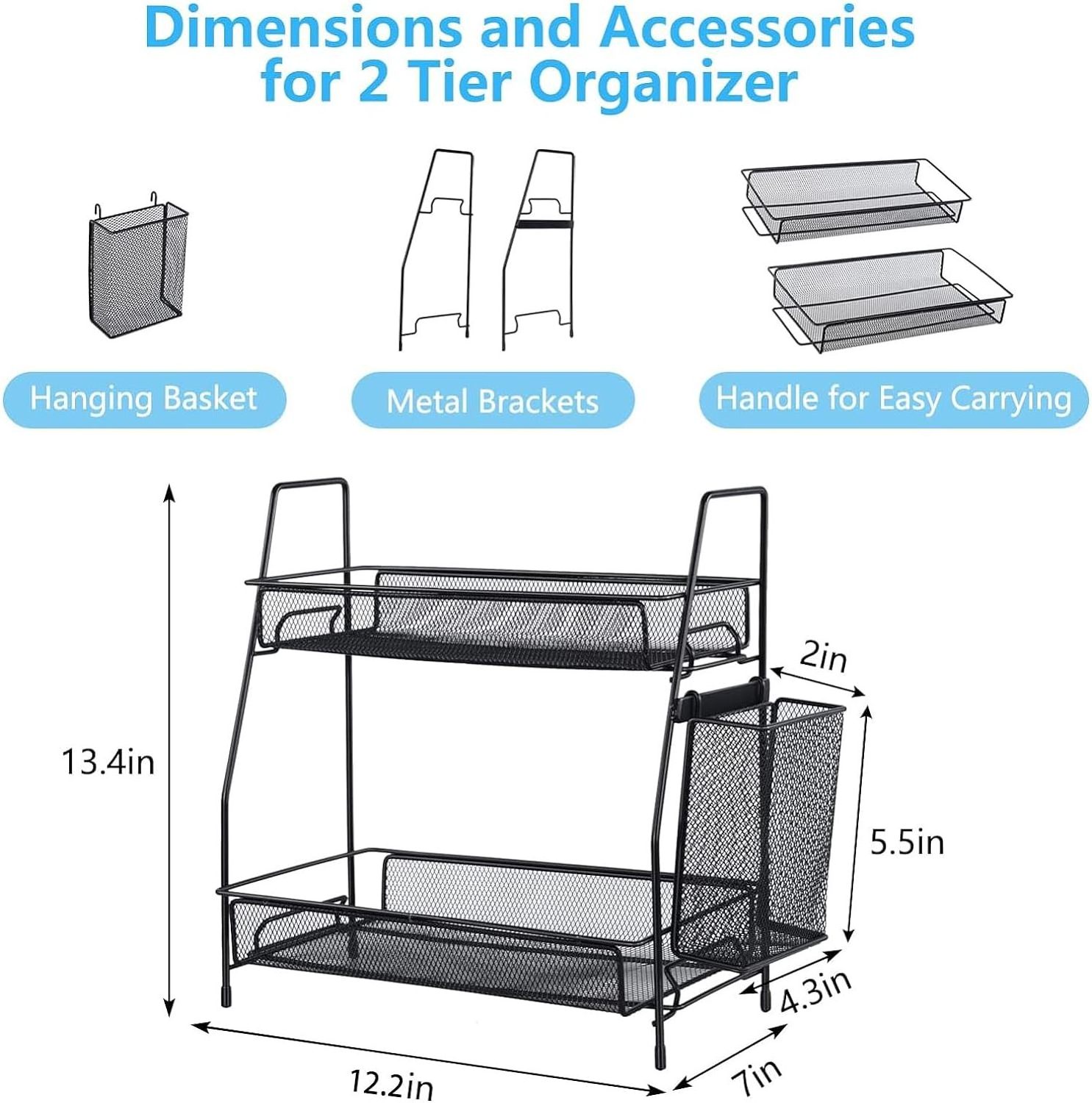 Countertop 2 Tiers Shelf for Kitchen Cans Foods Spice Rack Organizer Bathroom Storage Organizer Rack