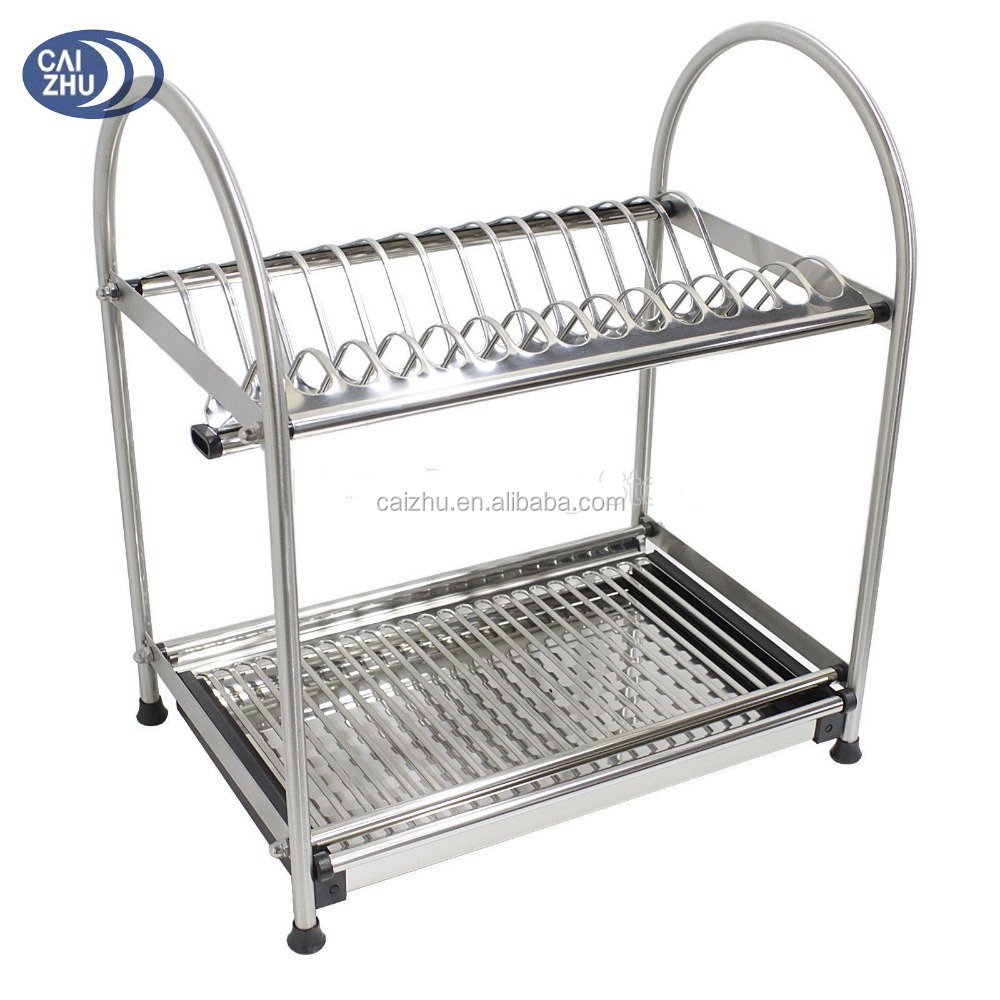 European style 304 stainless steel 2-Tiers  kitchen rack dish drainer